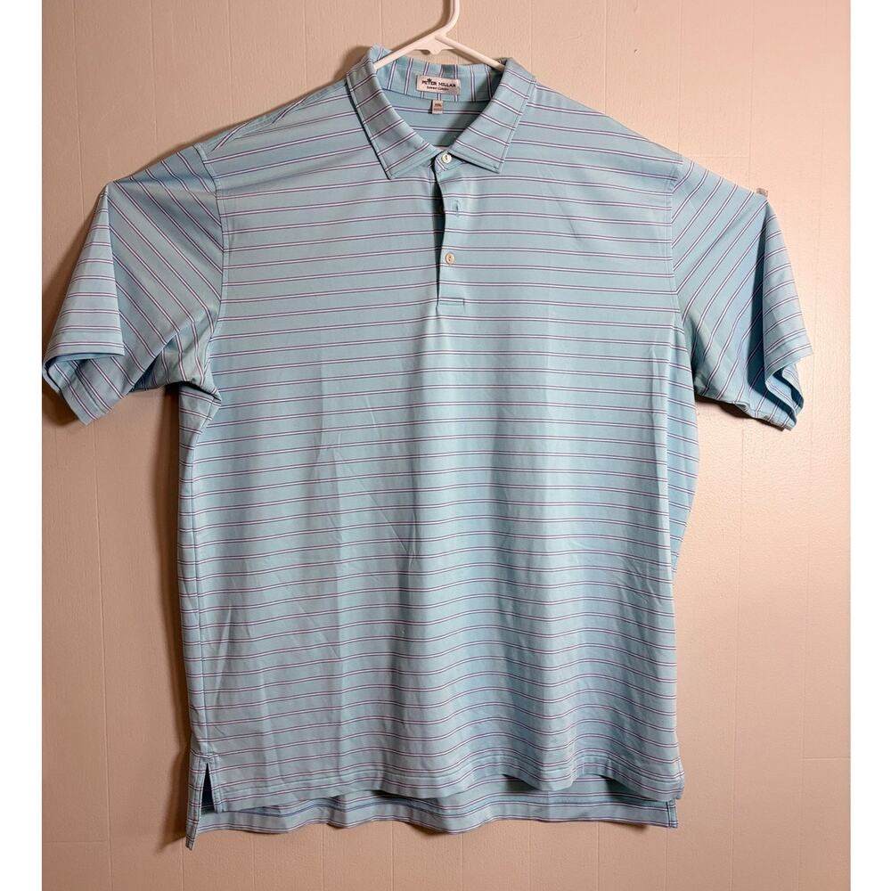 Peter Millar Summer Comfort XXL Blue White Stripe Three Button Performance Polo